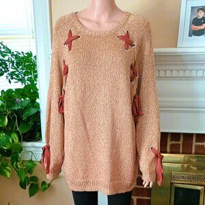 Francesca's Women's Tan Bow Sweater XL Long Sleeve